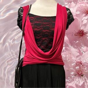 Chic Black and Red Women's Drape Top